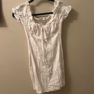 ruffle and shirring cotton gauze 
white mini dress